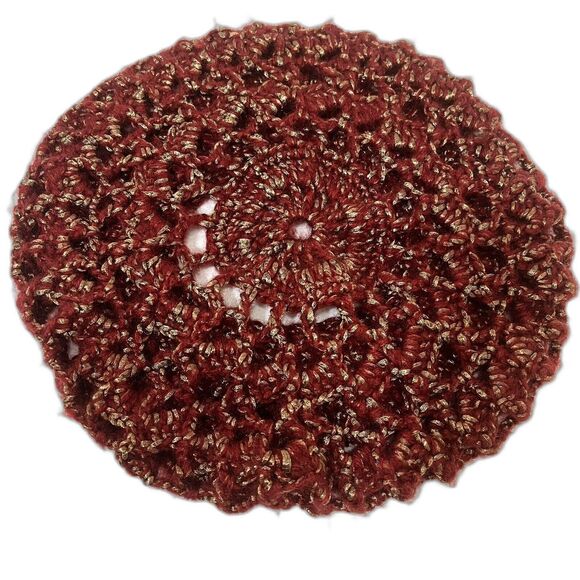 Handmade Slouchy Red & Gold Metallic Knit Beret Acrylic Winter Hat Unisex - Picture 2 of 7